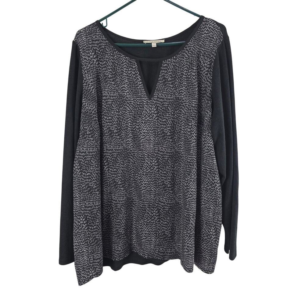41 Hawthorne Long Sleeve Top 3x Womens‎ Plus Size Black White Flowy Pullover